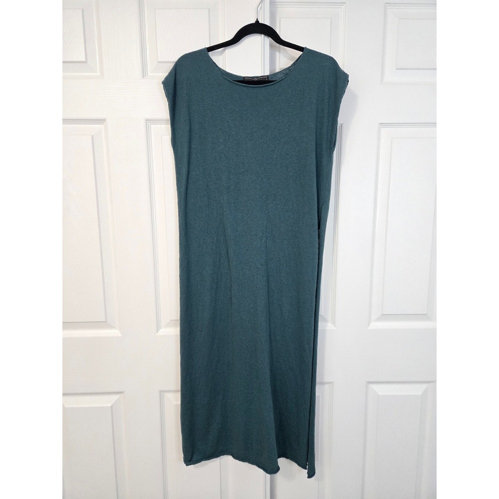 Peruvian Connection Teal Knit Maxi Tunic Side Slit Scoop Neck Medium